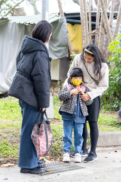 Tayvanlı bir aile soğuk kış mevsiminde Tayvan 'ın Taipei şehrindeki Datong Bölgesi' nde büyük bir parkta oynuyor.