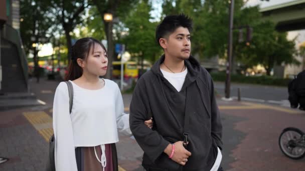 Młoda Japońska Para Dwudziestce Spędzająca Czas Ulicach Nagoya City Prefekturze — Wideo stockowe