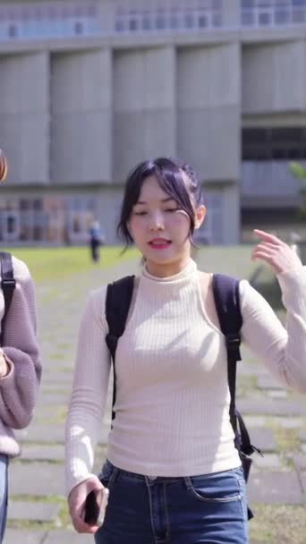 Lodret Slow Motion Video Unge Taiwanesiske Kvindelige Universitetsstuderende Der Går – Stock-video