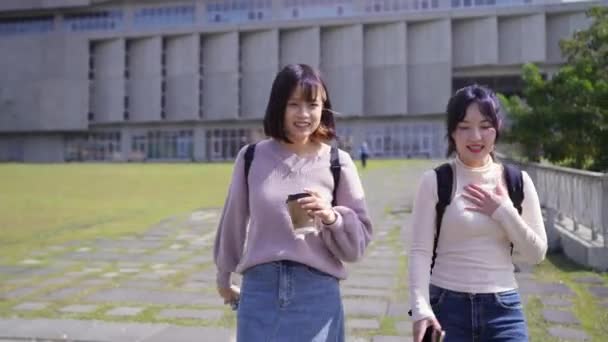Twee Taiwanese Vrouwelijke Studenten Twintig Die Campus Het Wenshan District — Stockvideo