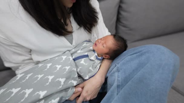 Vídeo Cámara Lenta Una Mujer Taiwanesa Unos Años Sosteniendo Bebé — Vídeos de Stock