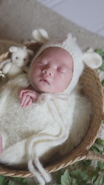 Vídeo Vertical Fotografía Bebé Taiwanés Recién Nacido Día Nacimiento — Vídeos de Stock