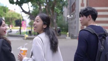 Taipei 'nin Da' an bölgesinde, genç bir Tayvanlı erkek ve kadını 20 'li yaşlarda bir Güney Asyalı kadınla bir üniversite kampüsünde arkadaşça yürürken ve sohbet ederken gösteren bir video var..