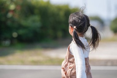 İkiz kuyruklu 3 yaşında Japon bir kız sakin bir kırsal yolda mutlu bir şekilde koşuyor. Mart başında yakalanan yumuşak bahar esintisi ve güneş ışığı onun neşeli ve kaygısız ruhunu vurguluyor..