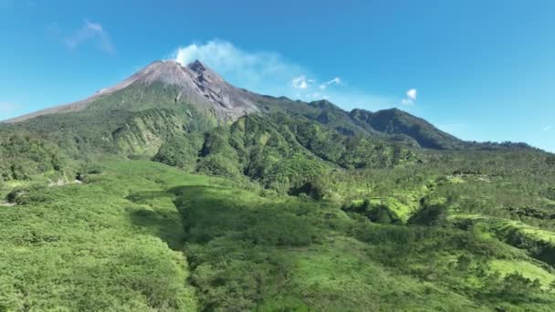 Widok Lotu Ptaka Górę Merapi Yogyakarta Indonezyjski Wulkan — Wideo stockowe