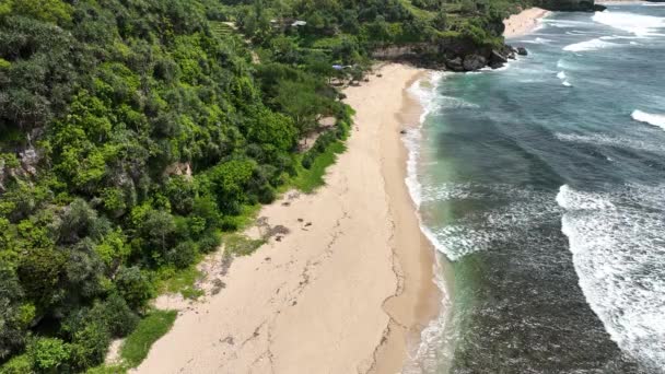 Letecký Pohled Krásnou Prázdnou Tropickou Pláž Bílým Pískem Mořem Bez — Stock video