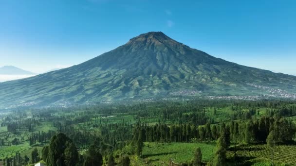Widok Lotu Ptaka Sumbing Mountain Morning Położony Indonezji — Wideo stockowe