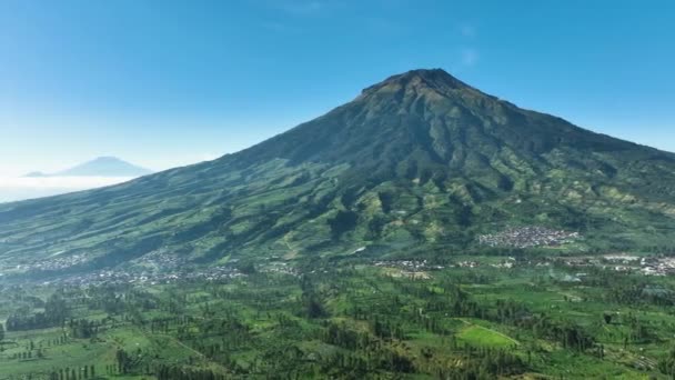 Luchtfoto Van Sumbing Mountain Morning Gelegen Indonesië — Stockvideo