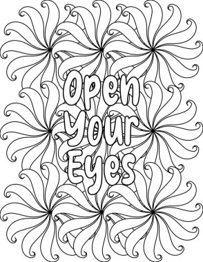 Çiçeklerle dolu çiçek ve motivasyon ve pozitiflik için yetişkinler için ilham verici tırnak boyama sayfası