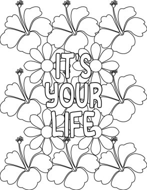 Onaylama Renk Sayfası Çocuklar ve Yetişkinler İçin Çiçekli Bir Arkaplanda Olumlu Titreşimler İçerir