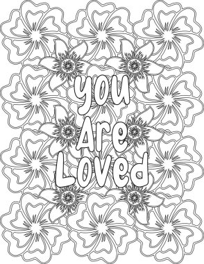 Çocuklar ve Yetişkinler İçin Çiçeklerle dolu Botanik Arkaplanda Motivasyonel Renk Sayfası