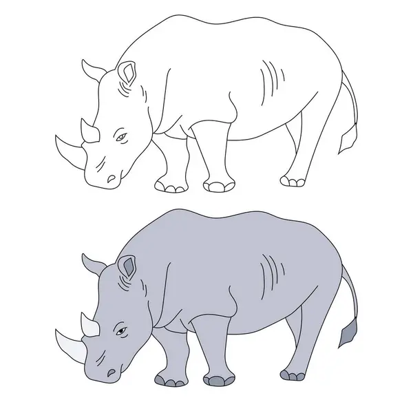 Rhino Clipart Doodle Animals Clipart Cartoon Wild Animals Clipart Lovers — Stock Vector