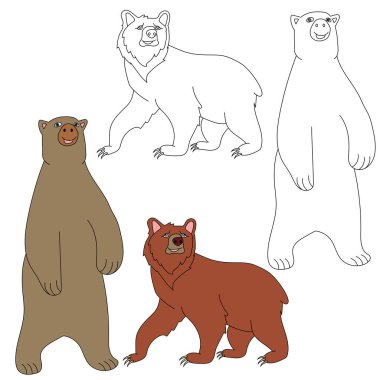 Bear Clipart. Vahşi Hayvanlar orman ve vahşi yaşam aşıkları için koleksiyon topluyor. Bu set safari ve hayvanat bahçesi temalı projelerinize mükemmel bir katkı olacak. Her biri için iki tasarımı olan iki hayvan içeriyor. renkli / siyah & beyaz.