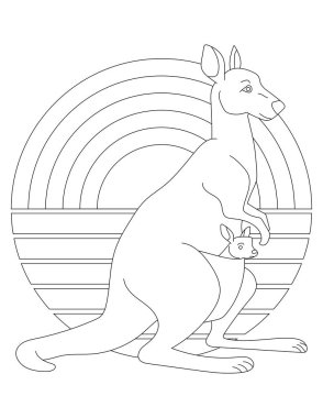 Kanguru Renk Sayfası. Vahşi hayvanları ve vahşi yaşamı seven çocuklar için vahşi hayvan boyama sayfası
