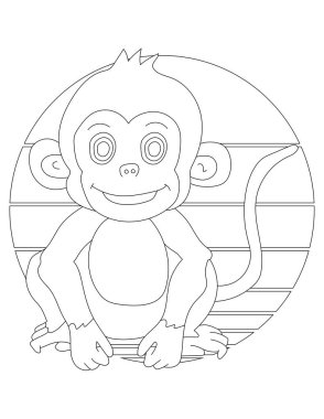 Maymun Boyama Sayfası. Vahşi hayvanları ve vahşi yaşamı seven çocuklar için vahşi hayvan boyama sayfası