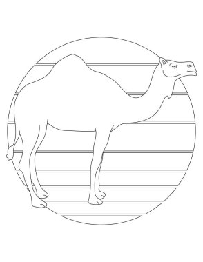 Deve boyama sayfası. Vahşi hayvanları ve vahşi yaşamı seven çocuklar için vahşi hayvan boyama sayfası