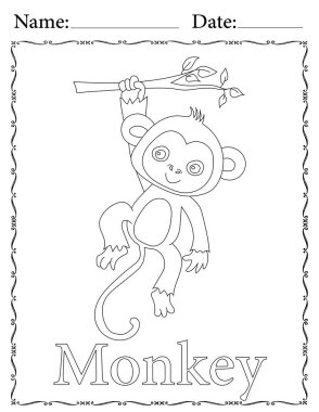 Çocuklar için Maymun Yazdırma Çizelgesi. Okul ve Anaokulu için Eğitim Kaynakları.
