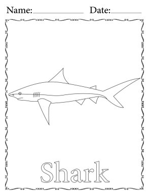 Çocuklar için Köpekbalığı Yazdırma Çizelgesi. Okul ve Anaokulu için Eğitim Kaynakları.