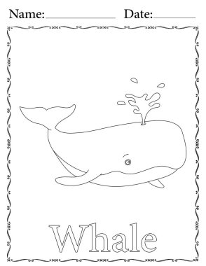 Çocuklar için Balina Yazdırılabilir Renk Çizelgesi. Okul ve Anaokulu için Eğitim Kaynakları.