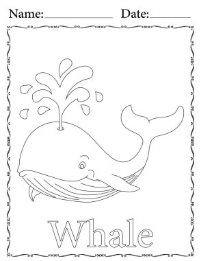 Çocuklar için Balina Yazdırılabilir Renk Çizelgesi. Okul ve Anaokulu için Eğitim Kaynakları.