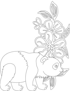 Çiçekli Vine Renk Sayfası 'ndaki Panda. Çocuklar ve Yetişkinler için Yazdırılabilir Renk Çalışma Kağıdı. Okul için Eğitim Kaynakları.