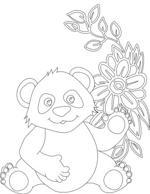Çiçekli Vine Renk Sayfası 'ndaki Panda. Çocuklar ve Yetişkinler için Yazdırılabilir Renk Çalışma Kağıdı. Okul için Eğitim Kaynakları.