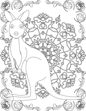 Kanguru ve Mandala Renk Sayfası. Çocuklar ve Yetişkinler için Yazdırılabilir Renk Çalışma Kağıdı. Okul için Eğitim Kaynakları.