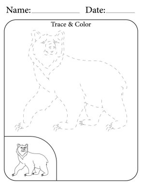 Ayı Bulmacası. Çocuklar için Yazdırılabilir Faaliyet Çalışma Tablosu. Okul için Eğitim Kaynakları. Nesneyi İzle ve Renklendir