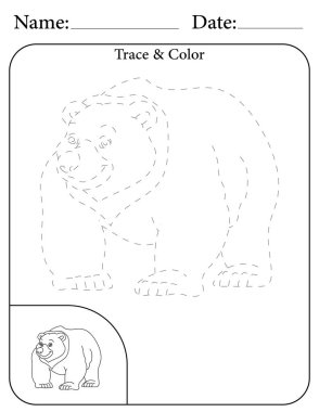 Ayı Bulmacası. Çocuklar için Yazdırılabilir Faaliyet Çalışma Tablosu. Okul için Eğitim Kaynakları. Nesneyi İzle ve Renklendir