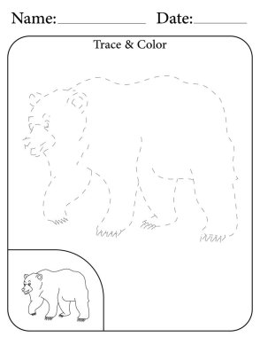 Ayı Bulmacası. Çocuklar için Yazdırılabilir Faaliyet Çalışma Tablosu. Okul için Eğitim Kaynakları. Nesneyi İzle ve Renklendir