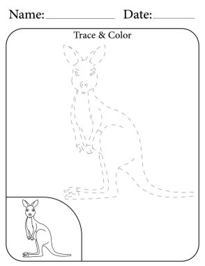 Kanguru Bulmacası. Çocuklar için Yazdırılabilir Faaliyet Çalışma Tablosu. Okul için Eğitim Kaynakları. Nesneyi İzle ve Renklendir