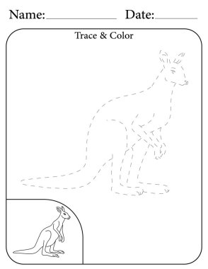 Kanguru Bulmacası. Çocuklar için Yazdırılabilir Faaliyet Çalışma Tablosu. Okul için Eğitim Kaynakları. Nesneyi İzle ve Renklendir