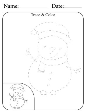 Kardan Adam Bulmacası. Çocuklar için Yazdırılabilir Faaliyet Çalışma Tablosu. Okul için Eğitim Kaynakları. Nesneyi İzle ve Renklendir