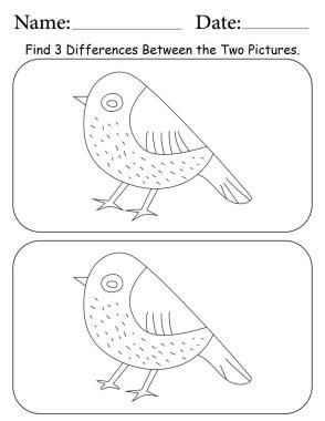 Kuş Bulmacası. Çocuklar için Yazdırılabilir Faaliyet Çalışma Tablosu. Okul için Eğitim Kaynakları. Nesneler Arasında 3 Farklılık Bul