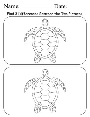 Deniz Kaplumbağası Bulmacası. Çocuklar için Yazdırılabilir Faaliyet Çalışma Tablosu. Okul için Eğitim Kaynakları. Nesneler Arasında 3 Farklılık Bul