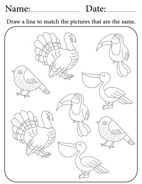 Kuş Bulmacası. Çocuklar için Yazdırılabilir Faaliyet Çalışma Tablosu. Okul için Eğitim Kaynakları. Benzer Nesneleri Eşleştir