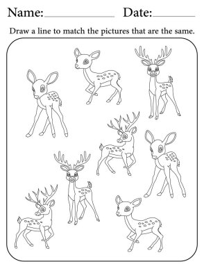 Geyik Bulmacası. Çocuklar için Yazdırılabilir Faaliyet Çalışma Tablosu. Okul için Eğitim Kaynakları. Benzer Nesneleri Eşleştir