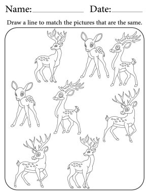 Geyik Bulmacası. Çocuklar için Yazdırılabilir Faaliyet Çalışma Tablosu. Okul için Eğitim Kaynakları. Benzer Nesneleri Eşleştir