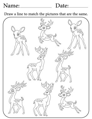 Geyik Bulmacası. Çocuklar için Yazdırılabilir Faaliyet Çalışma Tablosu. Okul için Eğitim Kaynakları. Benzer Nesneleri Eşleştir