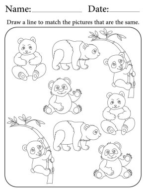 Panda Bilmecesi. Çocuklar için Yazdırılabilir Faaliyet Çalışma Tablosu. Okul için Eğitim Kaynakları. Benzer Nesneleri Eşleştir