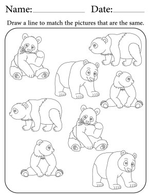 Panda Bilmecesi. Çocuklar için Yazdırılabilir Faaliyet Çalışma Tablosu. Okul için Eğitim Kaynakları. Benzer Nesneleri Eşleştir