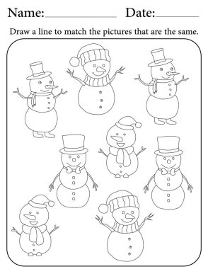 Kardan Adam Bulmacası. Çocuklar için Yazdırılabilir Faaliyet Çalışma Tablosu. Okul için Eğitim Kaynakları. Benzer Nesneleri Eşleştir