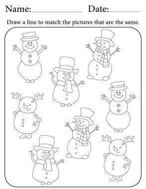 Kardan Adam Bulmacası. Çocuklar için Yazdırılabilir Faaliyet Çalışma Tablosu. Okul için Eğitim Kaynakları. Benzer Nesneleri Eşleştir