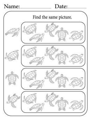 Deniz Kaplumbağası Bulmacası. Yazdırılabilir Çocuk Faaliyet Çalışma Tablosu. Okul için Eğitim Kaynakları. Aynı Nesneyi Bul.