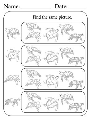Deniz Kaplumbağası Bulmacası. Yazdırılabilir Çocuk Faaliyet Çalışma Tablosu. Okul için Eğitim Kaynakları. Aynı Nesneyi Bul.