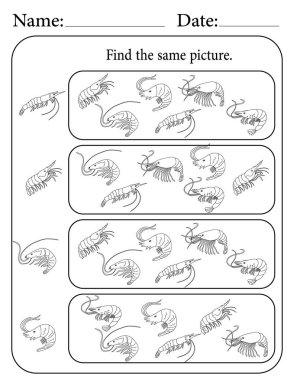 Karides Bulmacası. Yazdırılabilir Çocuk Faaliyet Çalışma Tablosu. Okul için Eğitim Kaynakları. Aynı Nesneyi Bul.