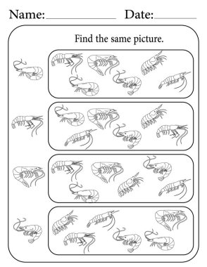 Karides Bulmacası. Yazdırılabilir Çocuk Faaliyet Çalışma Tablosu. Okul için Eğitim Kaynakları. Aynı Nesneyi Bul.