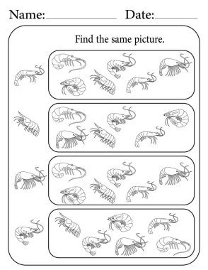 Karides Bulmacası. Yazdırılabilir Çocuk Faaliyet Çalışma Tablosu. Okul için Eğitim Kaynakları. Aynı Nesneyi Bul.