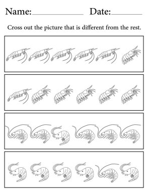 Karides Bulmacası. Yazdırılabilir Çocuk Faaliyet Çalışma Tablosu. Okul için Eğitim Kaynakları. Farklı Nesneyi Bul.