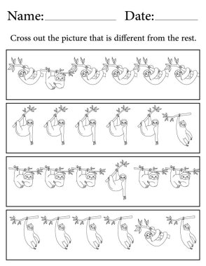 Tembel Bulmaca. Yazdırılabilir Çocuk Faaliyet Çalışma Tablosu. Okul için Eğitim Kaynakları. Farklı Nesneyi Bul.